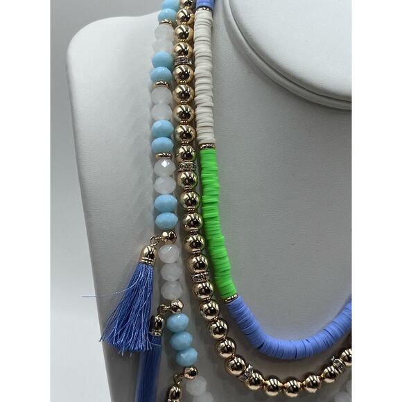 Lilly‎ Pulitzer Lilly "HI SUMMER" Blue Green Beaded Triple Strand Necklace New - Picture 3 of 13